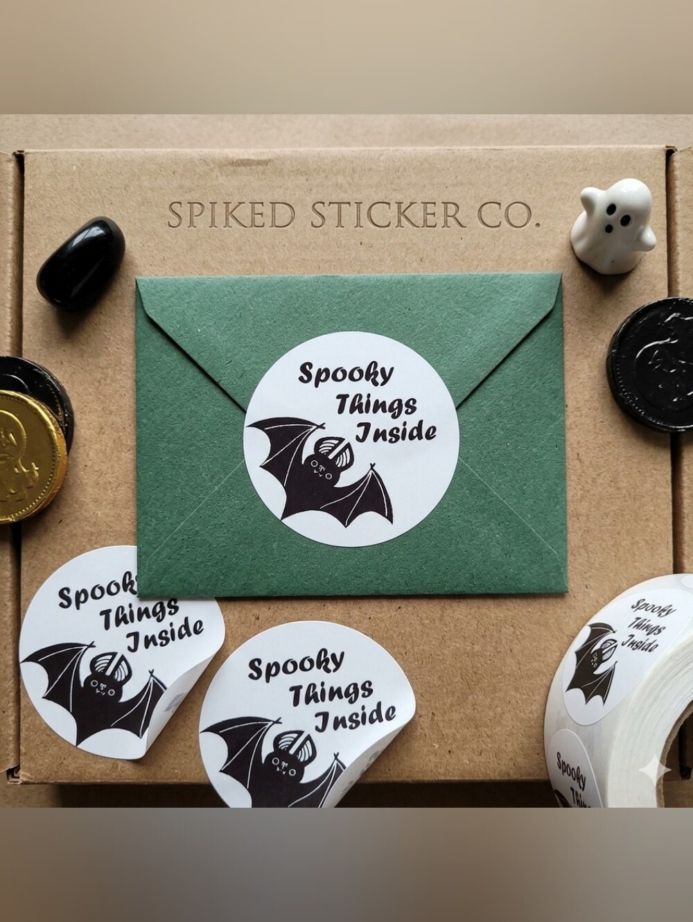 Halloween Stickers 100ct, 2in Diameter- White & Black - Picture 2 of 4